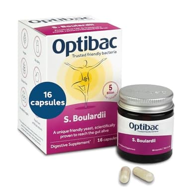 OptiBac Saccharomyces Boulardii | Suplemento de Levadura Natural de 5 Mil Millones de Bacterias Buenas | Ampliamente Investigado y Aclamado Internacionalmente | Vegano & Sin Gluten (Caja de 16 Cápsulas)