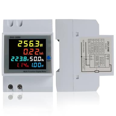 BOSYTRO Medidor de Energía, Contador de Energía Monofásico, Medidor de Energía Digital 6 en 1 AC40~300V 100A Voltímetro Amperímetro Carril Din, Adecuado para la medición del consumo eléctrico