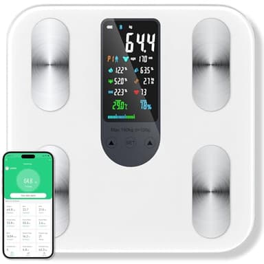 RWSRW Báscula Grasa Corporal Báscula de Baño Digital Balanza Peso Corporal con Pantalla Grande, Básculas Inteligentes Bluetooth con 22 Mediciónes
