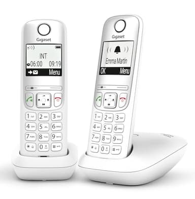 Gigaset A690 Duo - Dos Teléfonos DECT Inalámbrico - Pantalla Gráfica en Blanco y Negro Iluminada - Gran Autonomia, Blanco [Versión Española]