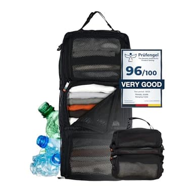 TRAVEL DUDE Organizador de maletas colgante con compresión fabricado a partir de botellas de plástico recicladas | Cubo de embalaje colgante para mochila | Maletas portátiles de viaje en negro