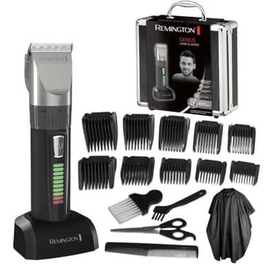 Remington Máquina de Cortar Pelo Hombre cuchillas cerámica autoafilables, 0,8-40 mm Genius corte profesional, 10 peines guía, funcionamiento cable/batería, recargable, inalámbrico, litio HC5811