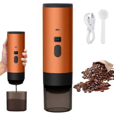 Cafetera 3 en 1 con múltiples cápsulas, cafetera portátil, cafetera de espresso con cápsulas y café molido, máquina de espresso eléctrica, 15 bares, para oficina, viajes, camping, casa (naranja)