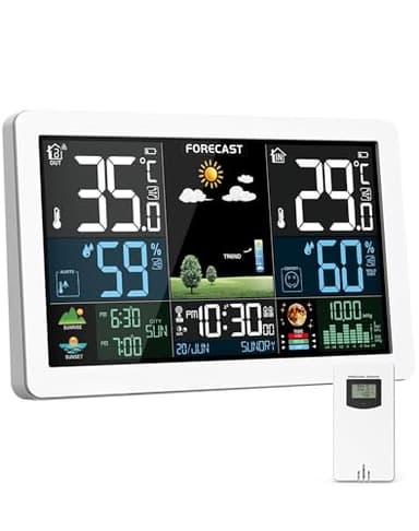 Estación Meteorológica, Estacion Meteorologica, Interior Exterior Pantalla a Color, Pronóstico del Tiempo, Temperatura, Humedad, Despertador LCD con Función de Repetición, Presión del Aire,Inalámbrica