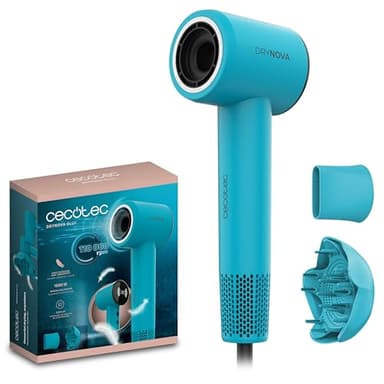 Cecotec Secador de Pelo Compacto y Ligero DryNova Blue Wave. 1600W, 110000RPM, Motor Brushless, Difusor y Concentrador, Generador de Iones, Silencioso y Duradero, 4 Ajustes de Temperatura