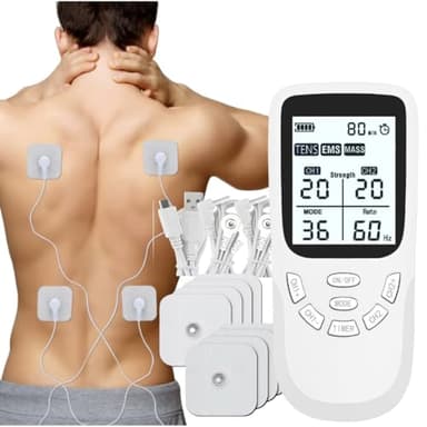 HONGXIAN 3-en-1 Electroestimulador muscular de 36 modos Masaje Terapia Maquina , con función TENS, EMS y masaje, para aliviar el dolor muscular y fortalecer los músculos, A/B Canales, con 8 electrodos