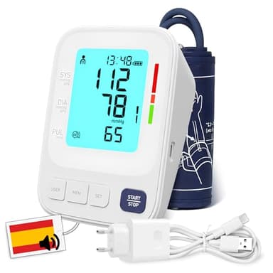 Zelkan Tensiometro de Brazo Digital con VOZ en ESPAÑOL ON/OFF y Cable USB-c (Sin Batería) Medidor Tension Arterial y Frecuencia Cardíaca - Monitor de Presión Arterial con Manguito y Memoria 2x120