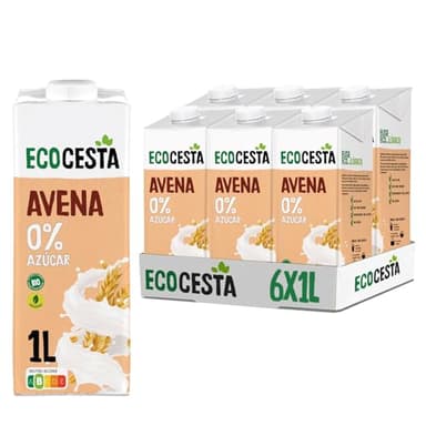 ECOCESTA MEJOR CADA DIA - Pack de 6 Unidades de 1 L de Bebida Ecológica Vegetal de Avena - Sin Azúcar Añadido, Lactosa ni Fructosa - Apto para Veganos - Ideal para Tomar en Smoothies o con Cereales