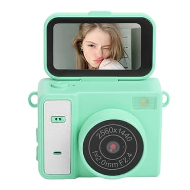 MENDUNER Mini Cámara Digital 2K HD con Pantalla Abatible de 180°, Cámara Vlog Compacta Portátil con Flash y Filtros, Selfie de Bolsillo para Viajes, Admite Tarjeta de 128 GB, Diseño Liviano (Green)