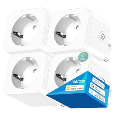 Meross Enchufe Inteligente para Apple HomeKit, Medición de Consumo, 16A, Control Remoto y Temporizador, WiFi, Alexa, Google Home y SmartThings, 4 Pcs