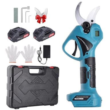 Tijeras de Podar Eléctricas 45mm con Pantalla Digital, 2 Baterías 2000mAh, Motor Sin Escobillas, Tijeras de Podar Profesionales para Jardinería, Árboles Frutales, Olivos, Viñedos y Parques