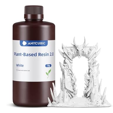 ANYCUBIC Resina de Base Vegetal 2.0, Resina de Bajo Olor para Impresora 3D, Dureza Mejorada, Resistencia a la Flexión, No Fácil de Romper, Resina para Impresoras 3D LCD 405nm, Blanco 1KG