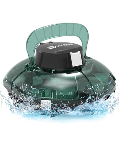 WINNY POOL CLEANER Winny 200 Limpiafondos Piscina, Inalámbrico Robot Limpiafondos Piscina, 75Min Autonomía, Piscinas Desmontables 60m², Doble Filtración,Estacionamiento Auto(Transparente Verde-Blanco)