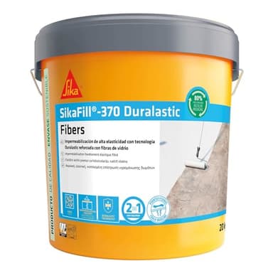 SIKA - Impermeabilización reforzada con fibra - SikaFill 370 Fibers - Gris - Pintura acrílica con fibras de vidrio para impermabilización de cubiertas y terrazas visitables - Puenteo de fisuras - 20kg
