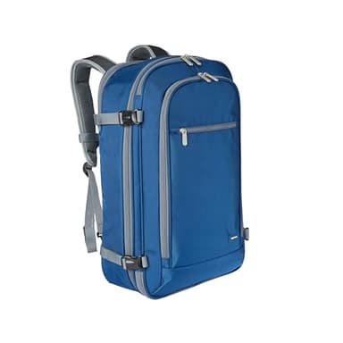 Amazon Basics Mochila de Viaje 40L, Equipaje de Mano (51x38x20cm), Tirantes Acolchados, Compartimento Portátil 17", Bolsillos Organizados - Azul Marino