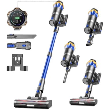 48Kpa/580W/65Mins Aspiradora sin Cable, Aspiradora sin Cable de 1.6 L/Pantalla Táctil LED,Capa de Filtración de 8 Etapas, Autocargable,Autoportante,Adecuado para Suelos/Alfombras/Pelo de Animales