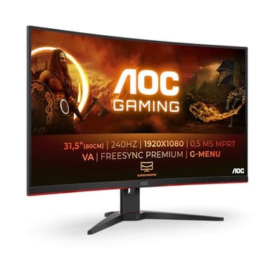 AOC C32G2ZE/BK Gaming Monitor 32 Pulgadas, 240Hz Panel VA, 0.5Adaptive Sync, FreeSync Premium (1920x1080 HDMI 2x 2.0 DP 1x 1.2) Negro/Rojo