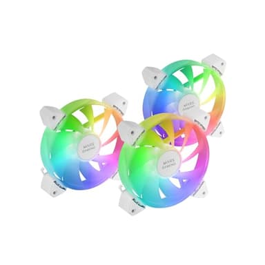 Mars Gaming MF-3A, paquete de 3 ventiladores ultra silenciosos FDB 120 mm, iluminación ARGB Rainbow 360°, ventiladores 3 en 1 con compatibilidad completa