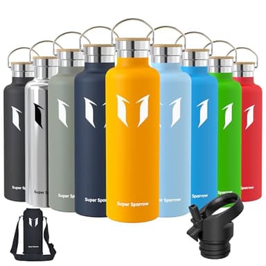 Super Sparrow Botella Agua Acero Inoxidable - Botella Agua Niños - 1L - Botella Termica Boca Estándar - Sin BPA, para Niños & Adultos, Deporte, Oficina, Yoga, Ciclismo