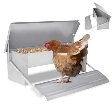UISEBRT Comedero automático para pollos de acero galvanizado, 5 kg, comedero para aves de corral, a prueba de ratas y resistente al agua