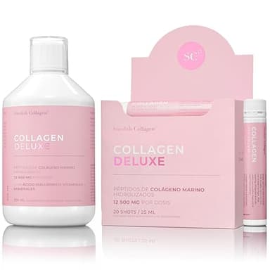 Swedish Collagen Deluxe - 12500 mg colágeno marino hidrolizado líquido (500 ml) shots (20 x 25 ml) Suplementos suministro 40 días Péptipuros ácido hialurónico vitamina C cabello piuñas saludables