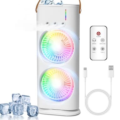 Anluomania Aire Acondicionado Portatil, Mini Enfriador de Aire, USB Mini Ventilador, 600ml Enfriador Evaporativo, 3 Velocidades, 3 Modos de Niebla, Air Acondicionado Portátil para Hogar, Oficina