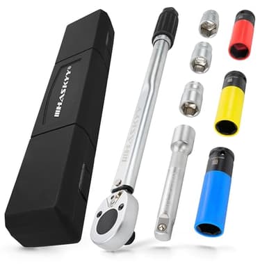 HASKYY Llave Dinamométrica Profesional 1/2" I 28-210 Nm I Llave de Torque I Juego de Llaves de Vaso de Impacto 17 19 21mm I Acero al cromo vanadio