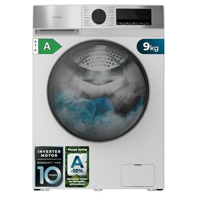 Cecotec Lavadora Carga Frontal 9Kg Bolero DressCode 9450 Inverter, 1400 rpm, 16 programas, Clase A-10%, Motor Inverter Plus, Allergy Care, Pearl Drum, Función Silence, Stop&Go y Kid Lock, Blanca