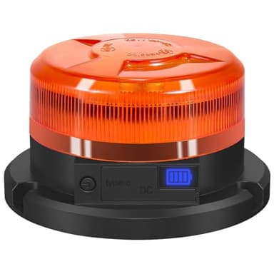 AnTom Baliza V16 Homologada DGT Recargable 12V 24V 9 Modos de Destello con Imanes, Luz de Advertencia Amarilla, Cable de Carga para Auto y USB con Indicador de Batería para Coche, Tractor, SUV