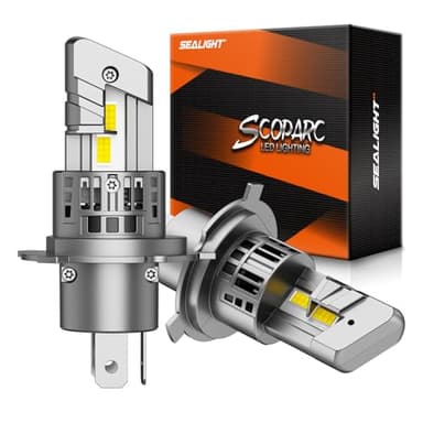 SEALIGHT H4 LED, 9003/HB2 2024 Latest Car Vehicle Headlight, 22000LM 6500K Bright White Light 600% Brightness, 1:1 Design H4 Halogen Replacement, Plug-n-Play, Pack of 2