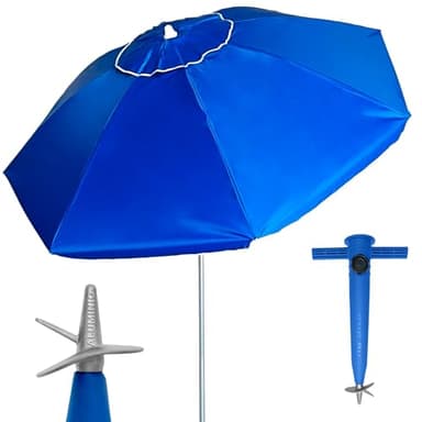 Pincho Sombrilla Playa Grande 200 cm, Antiviento con Protección UV50+, Tubo de Aluminio y 8 Varillas de Fibra de Vidrio, Reclinable con Ventana Superior, Incluye Punta de Aluminio.