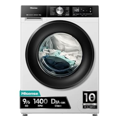 Hisense WD3S9043BW3-Lavadora Secadora, 9/6Kg, Class A-30%/D, 1400 RPM, Ancho 60cm, 15 Programas, Tecnología Inverter, Serie 3S