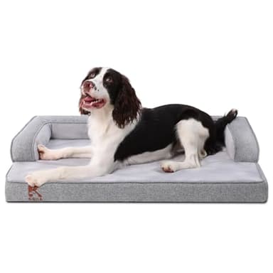 KSIIA Cama Grande para Perros Impermeable Sofá Cama Ortopédico para Perros con Refuerzo en Forma de U, Funda Extraíble Lavable y Base Antideslizante, Gris, 88 x 55 x 15 cm