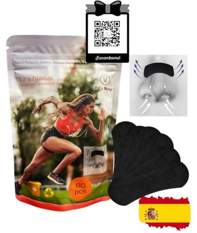 60 Tiras Nasales Deportivas y Dormir PREMIUM- adhesivas hipoalergénicas - QR Guía Descanso de Regalo- Reduce ronquidos- Sin Fragancia- Material Hipoalergénico para mejor respiración nasal.