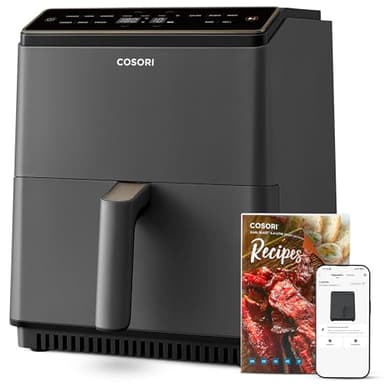 Cosori Dual Blaze Freidora de Aire, Air Fryer WIFI 6,4L, 11 en 1, Freidora sin Aceite, Más de 90 Recetas en la App Creadas por Chef en Español, Gris Oscuro, con Doble Resistencia, CAF-P585S