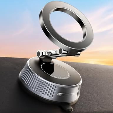 EOIWUY Soporte Magnetico Movil Coche con Vacío Ventosa de Gel Nano Mejorado, Ajustable 360° & Plegable Suporte Telemovel Carro para MagSafe, Incluye Anillo Metálico, Universal para iPhone/Android