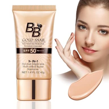 HOUSN BB Cream 9 en 1 SPF 50+, CC Cream Con Caracol Dorado, Base Maquillaje, Corrector & Protección Solar Para Tono Uniforme, Resistente al Agua, Todo Tipo de Piel (40g)