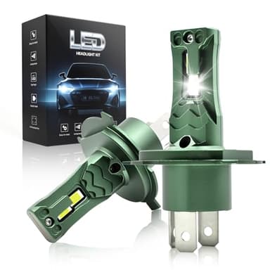 H4 LED Bombilla 36000 Lúmenes, 6500K Luz Blanca Fría, Aumento del Brillo del 800%, Sustitución 1:1 de Las Bombillas Halógenas, Resistencia al Agua IP68, Compatibilidad del 99%, 90000 Horas Vida útil