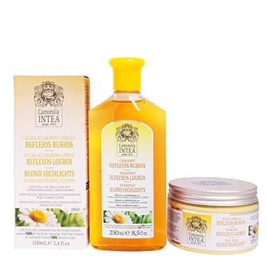 Camomila Intea - Tratamiento aclarador para el cabello con Reflejos Rubios - Loción Aclarante 100 ML + Champú 250 ML + Mascarilla 250 ML