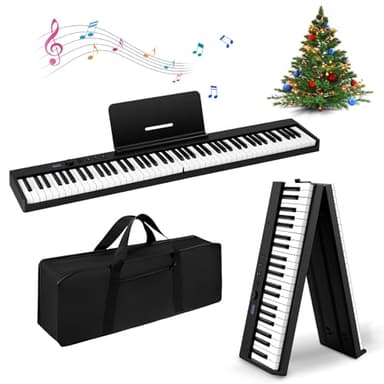 Tanniws Piano Plegable Electrónico Multifuncional de 88 Teclas - Teclado Digital Con 128 Tonos y Teclas Contrapesadas - Plegable 180°
