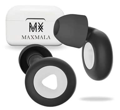 MAXMALA ® Tapones Oidos Reduccion Cancelacion Ruido Dormir anti ronquidos. Reduce sonido 35dB. Protección auditiva suave y reutilizable uso en concierto, deporte + estuche con 3 tallas (S-M-L) (NEGRO)
