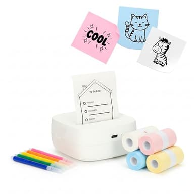 Crafts&Co Mini Pocket Impresora | Impresora fotográfica portátil Bluetooth para smartphone pegatinas y notas | impresora térmica sin tinta | tamaño 8 x 8 x 3 cm blanco