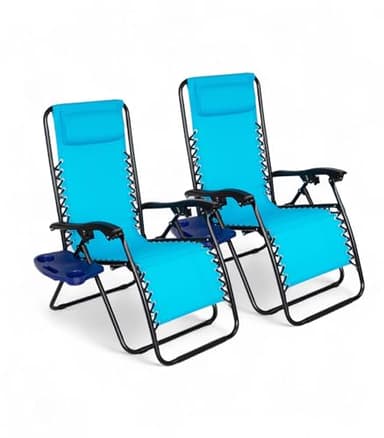 Pincho Tumbona Jardín Exterior Plegable de Gravedad Cero - Pack 2 Sillas Reclinables o Hamacas para Playa, Terraza y Camping con Portavasos, Ligeras y Cómodas