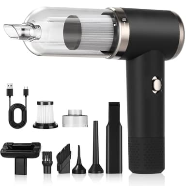 Zaxiva Aspirador De Mano, 9000 Pa Potente Aspiradora Coche, 3 en 1 Mini Aspiradora Sin Cable de Mano, 4000mAh Aspirador Recargable por USB para Coche, Hogar, Oficina, Pelo de Mascota