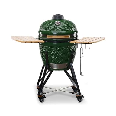 KAMADO BONO Green Egg - Parrilla de carbón vegetal I Kamado de 21 pulgadas con sistema de parrilla de doble zona, ahumador de barbacoa de cerámica para cocinar, ahumar y hornear