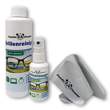 PANDACLEANER Limpiador de gafas, spray de 50 ml + botella de recarga de 250 ml, sin alcohol, limpieza sin rayas y fórmula antivaho, fabricado en Alemania