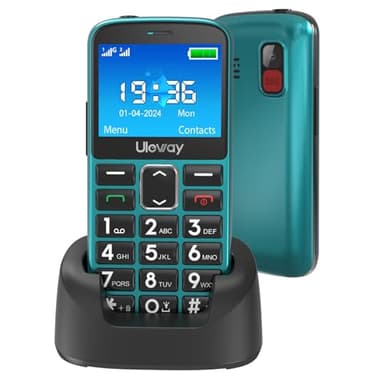 Telefono Movil para Mayores con Teclas Grandes, GSM Fácil de Usar Celular para Ancianos, Doble SIM Teléfono Móvil Basico con Botón SOS, Base de Carga, Batería de 1000mAh, Cámara, Antorcha (Verde)