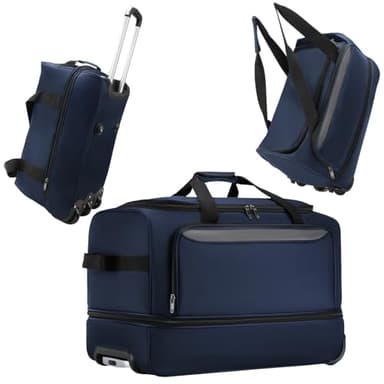 Cozary Bolsa de Viaje Trolley con Ruedas 57L - Mochila de Viaje con Ruedas 3 en 1 Impermeable, Diseño Extensible y Manija Ajustable (56x29x35cm) para Bolsas de Viaje con Ruedas - Azul Marino