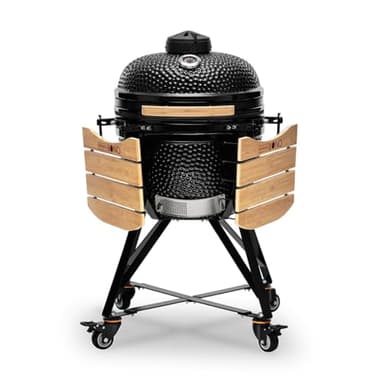 Kamado BONO BBQ Media - Barbacoa con 6 accesorios - Ø 51 Kamado Barbacoa con Accesorios - Parrilla ahumadora negra en la terraza, balcón o jardín