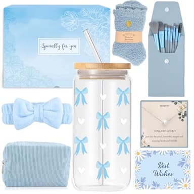 Regalos para niñas adolescentes de 9 10 11 12 13 14 años, regalo de cumpleaños San Valentín para niña de 8 a 15 años, taza de cristal con tapa y pajita, taza de café con impresión de lazo